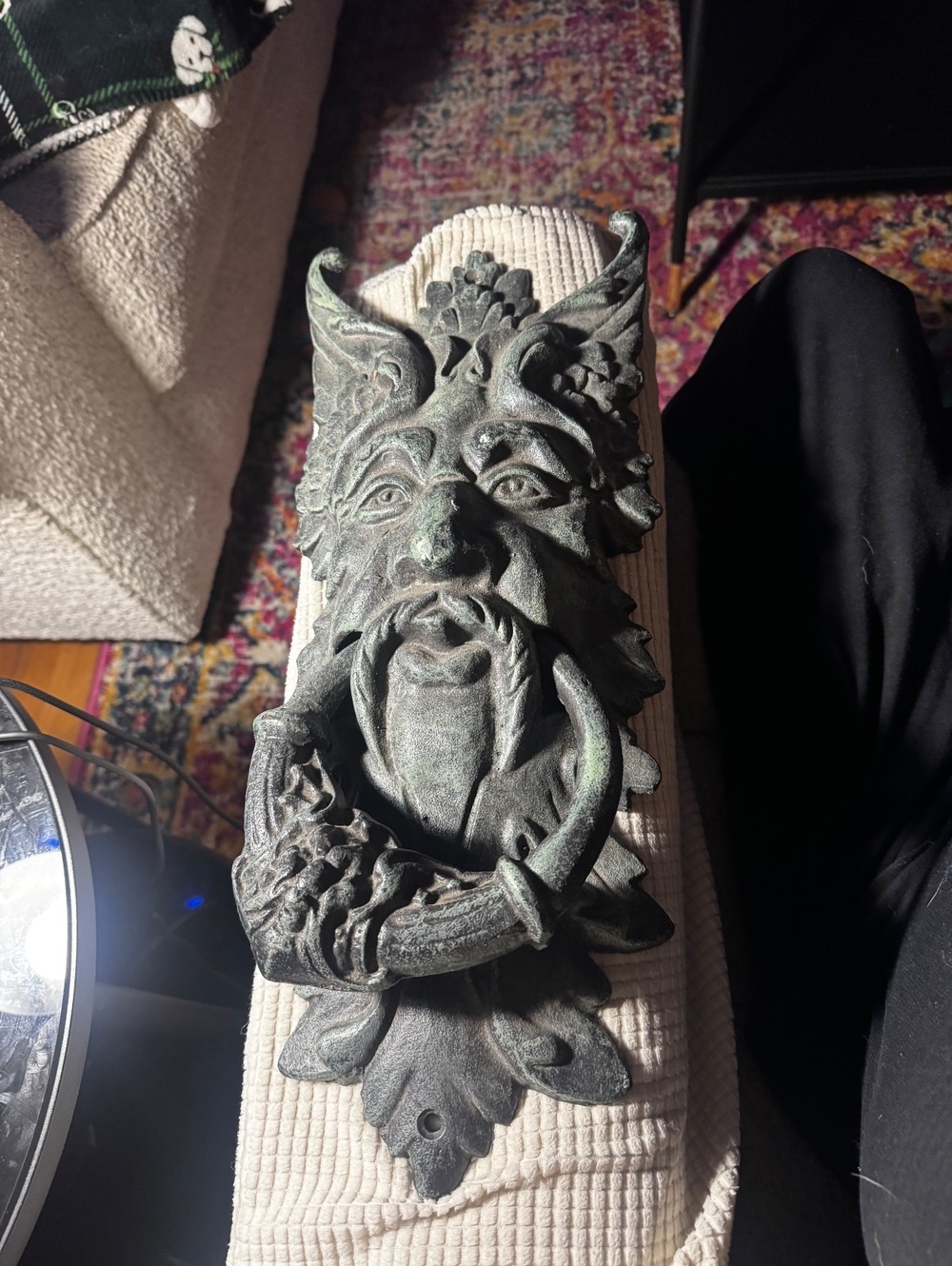 Large “Gothic Green Man" or  “North Wind" cast iron door knocker